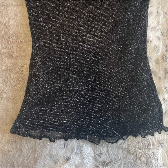 Size Small Women's Sheer Black Mesh Lettuce Trim Glitter Short Sleeve Top - Picture 12 of 16
